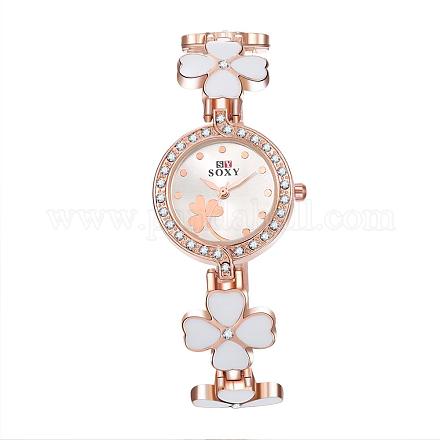 クローバーデザインの女性の腕時計  合金のガラスクォーツ時計  ホワイト  ローズゴールド  198x17mm WACH-BB10354-W-1