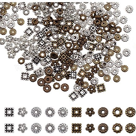 Pandahall elite 600 pz 5 stile tibetano lega di distanziatori metallici assortimento di perline perline di gioielli fascino perline distanziatore argento antico bronzo per la collana del braccialetto creazione di gioielli TIBE-PH0004-70-1