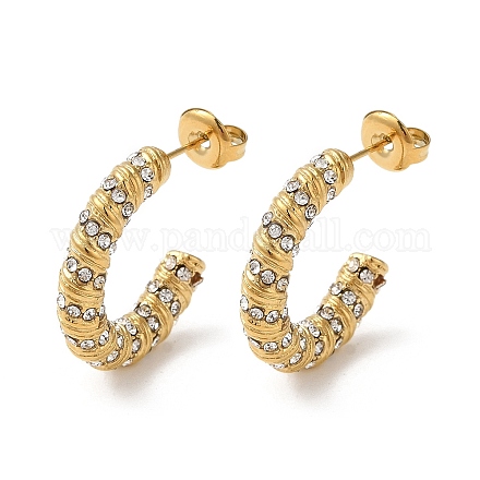 Boucles d'oreilles en acier inoxydable plaqué or véritable 18 carat avec anneau en verre EJEW-Z026-18G-05-1