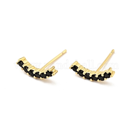 Black Cubic Zirconia Curved Bar Stud Earrings EJEW-G297-14G-1