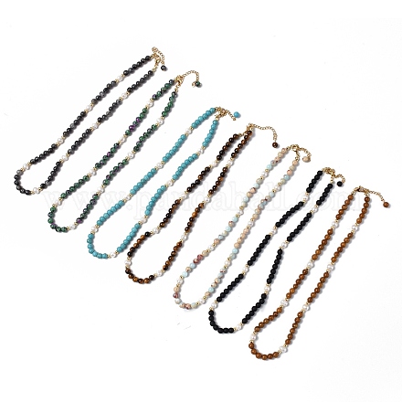 Collana di pietre preziose e perle naturali e perline di vetro con 304 fermaglio in acciaio inossidabile da donna NJEW-F302-06-1