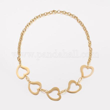304 Stainless Steel Heart Necklaces NJEW-F165-03G-1