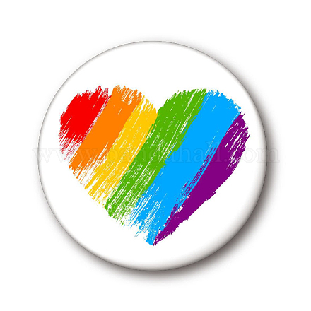 Pin de solapa de hojalata redondo plano del orgullo del color del arco iris GUQI-PW0001-034J-1