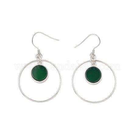 Natural Green Onyx Agate Flat Round Dangle Earrings EJEW-Z024-11A-P-1