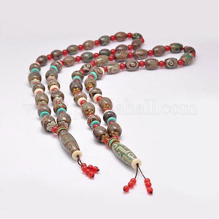 Colliers avec perles en agate tibétaine naturelle à bijoux bouddhistes NJEW-F131-03-1