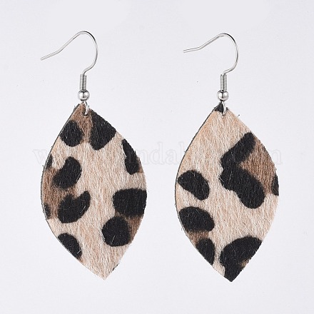 Faux Horsehair Fabric Imitation Leather Dangle Earrings EJEW-JE03701-03-1