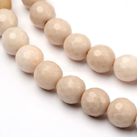 Faceted Natural Petrified Wood Round Bead Strands G-L377-35-8mm-1