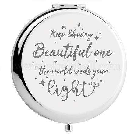 CREATCABIN Beautiful Compact Mirror Keep Shining Stainless Steel Encouraging Personalized Mini Makeup Pocket Travel Engraved Mirrors Silver for Friends Family Graduation Birthday New Year Gifts DIY-WH0245-018-1