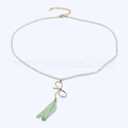 Natural Prehnite Tassels Pendant Necklaces NJEW-K106-01I-1