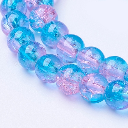 1Strand Two Tone Transparent Crackle Glass Round Beads Strands X-CCG-Q001-6mm-19-1