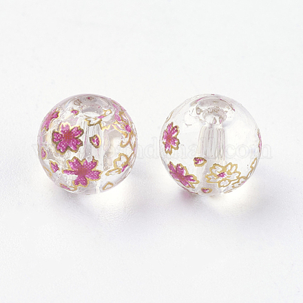 Flower Picture Printed Glass Beads GLAA-E399-8mm-E01-1