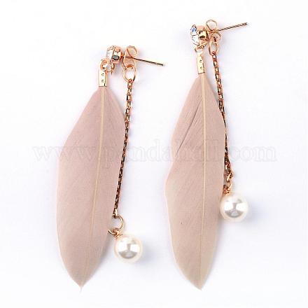 Fashion Feather Dangle Stud Earrings EJEW-R140-25A-1