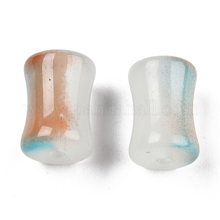 透明なスプレー塗装ガラスビーズ  ツートン  竹の棒  ペルー  12x8mm  穴：1.6mm GLAA-N035-035-G02-1