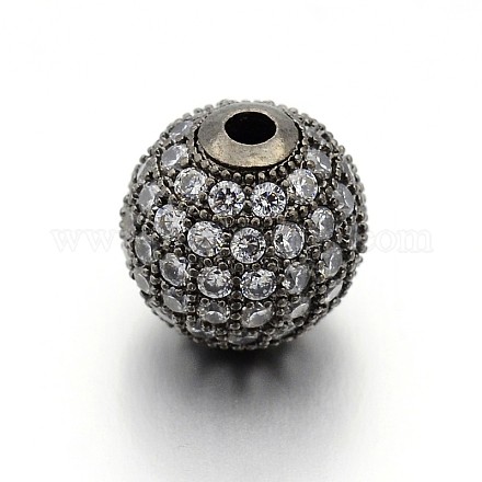 Perles rondes en laiton avec zircone cubique de micro pave ZIRC-L017-01B-1