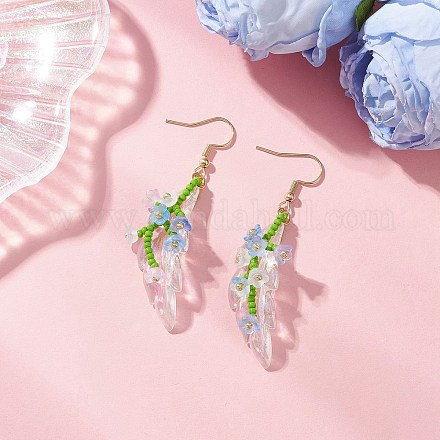 Серьги-подвески из стеклянных бусин ручной работы EJEW-MZ00546-03-1