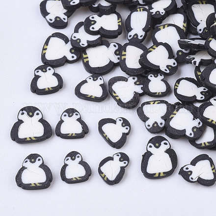 手作り樹脂クレイカボション  ファッションネイルアートデコレーションアクセサリー  ペンギン  ブラック  4~6.5x4~5.5x0.5~1.5mm  約35000~40000個/500g CLAY-R087-14-1