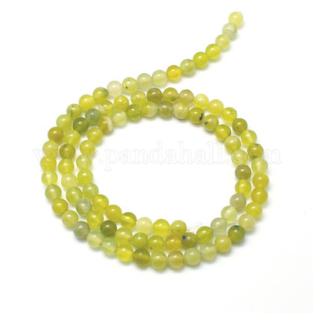 Brins de perles rondes en jade olive naturel G-P070-35-4mm-1