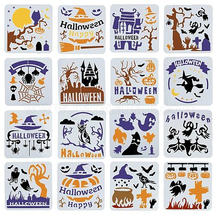 Halloween 16 stücke 16 stile haustier kunststoff aushöhlen zeichnung malschablonen vorlagen DIY-WH0349-58-1