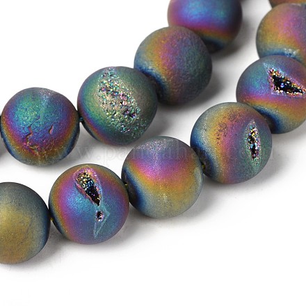 Electroplate Natural Agate Round Bead Strands G-M171-14mm-04-1