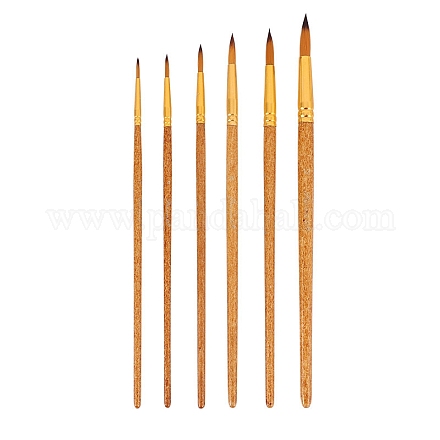 ラウンド＆尖ったブラシ 6 個のペイントブラシ  木製ハンドル付きナイロンヘアブラシ  水彩画アーティストプロの絵画のために  砂茶色  26x9cm PW-WG46842-03-1