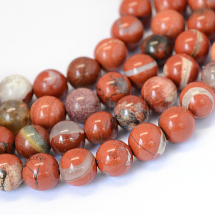 Jaspe rouge naturel brins de perles rondes X-G-E334-10mm-27-1