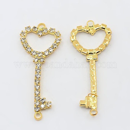 Golden Plated Key Brass Grade A Rhinestone Beads Links X-RB-E328-01G-1