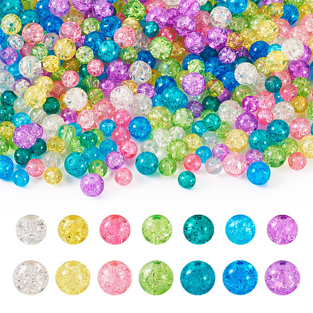 420Pcs 14 Style Transparent Spray Painted Crackle Glass Beads Strands CCG-TA0002-04-1