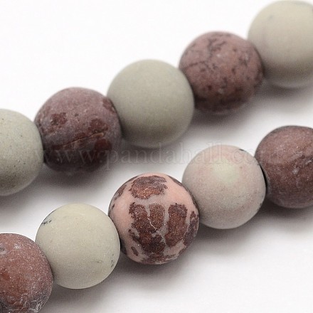Natürlicher dendritischer Jaspis gefrostete runde Perlenstränge G-O039-02-6mm-1