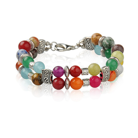 Bracelets de chakra de perles de pierres précieuses à 2 brin pour fille BJEW-PJB808-1