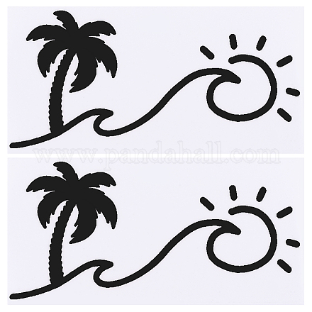 ビーチテーマ PVC 漫画自己粘着車のステッカー  車の装飾用の太陽の車の装飾デカール付き防水ココナッツの木  ブラック  92~93x174~182x0.2mm FIND-WH0152-165C-1