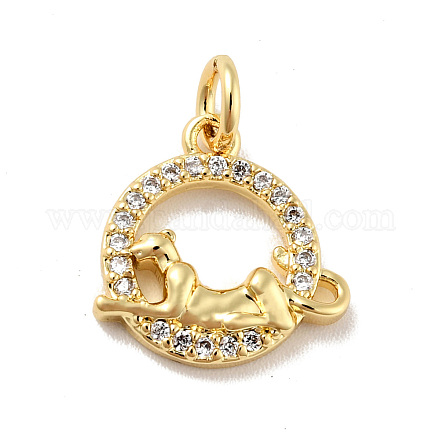 Ring with Leopard Brass Micro Pave Clear Cubic Zirconia Charms KK-G425-15G-1