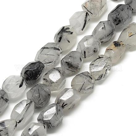 Chapelets de perles en quartz rutile noir naturel G-R425-10-1