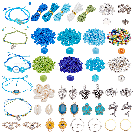 PH PandaHall 735pcs Blue Seed Beads Flower Shell Charms Surf Pendants Nylon Sting Cords Bohemia Woven Anklet Bracelet Making Kit for Summer Seaside Hawaii Stackable Jewelry Making Supplies DIY-PH0009-53-1