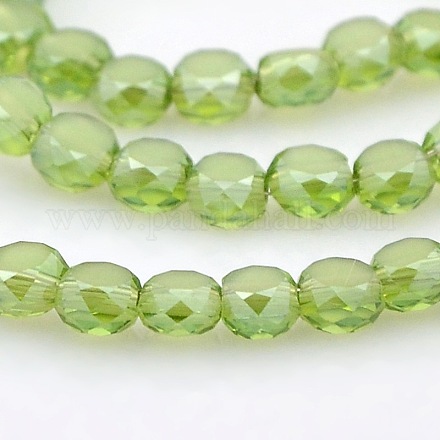 Pearl Luster Plated Frosted Glass Faceted Flat Round Beads Strands EGLA-A033-F4mm-PL03-1