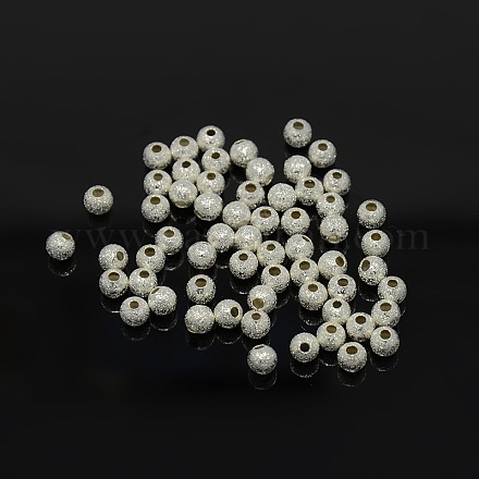 4 mm versilberte runde strukturierte Perlen aus versilbertem Messing X-EC247-S-1