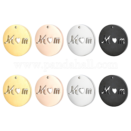 PandaHall Elite 8Pcs 4 Colors Mother's Day Ion Plating(IP) 304 Stainless Steel Pendants STAS-PH0003-95-1