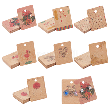 SUNNYCLUE 140Pcs 7 Styles Earring Display Card Jewelry Display Cards Brown Printed Rectangle Tags Ear Studs Holder Flower Patterns Kraft Hanging Earrings Card for Jewelry Making Earrings Crafts CDIS-SC0001-05-1