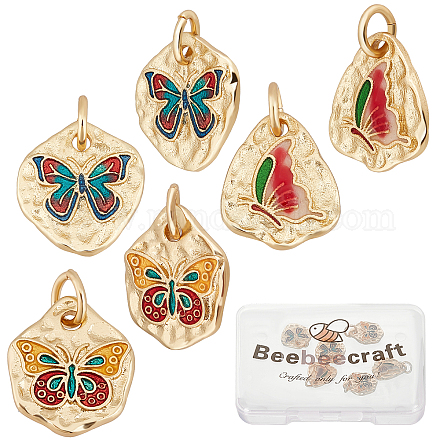 Beebeecraft 6Pcs 3 Style 18K Gold Plated Butterfly Charms Light Gold Enamel Animal Charms Pendants for Jewelry Making Bracelet Choker Necklace Earring KK-BBC0002-15-1