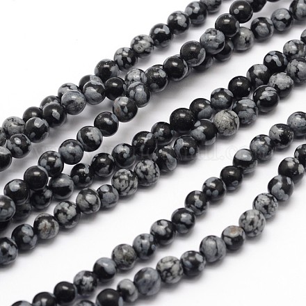 Natur Schneeflocken-Obsidian runden Perlen Stränge G-P128-52-4mm-1
