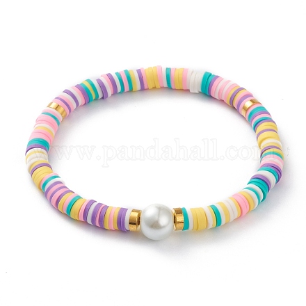 Bracelets élastiques faits à la main de perles heishi en pâte polymère BJEW-JB05759-05-1