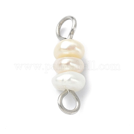 Natural Cultured Freshwater Pearl Connector Charms PALLOY-JF02264-01-1