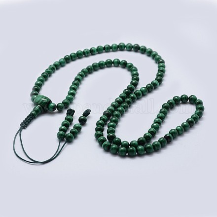 天然マラカイト数珠ネックレス  仏教ネックレス  23.6インチ（60cm） NJEW-F218-03-1