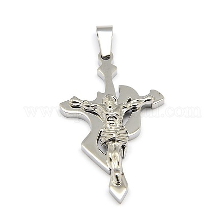 304 Stainless Steel Crucifix Cross Pendants STAS-L124-03-1