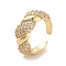 Twist Brass Micro Pave Clear Cubic Zirconia Open Cuff Ring for Women, Real 18K Gold Plated, 10mm, Inner Diameter: Adjustable