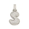 Brass Micro Pave Clear Cubic Zirconia Pendants, Platinum, Letter S, 31x16x5mm, Hole: 3x6mm