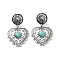 Valentine's Day Heart Jewelry for Women, Alloy with Synthetic Turquoise Dangle Stud Earrings, Antique Silver, Round, 55x33mm