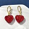 Heart Brass Rhinestone Leverback Earrings, with Polymer Clay, Ion Plating(IP), Long-Lasting Plated, Lead Free & Cadmium Free, Golden, 31x15mm