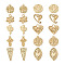 20Pcs 10 Style Alloy Pendants, Matte Style, Mixed Shapes, Real 14K Gold Plated, Mixed Color, 18~29.5x12~20x2mm, Hole: 4x1.5~3mm, 2pcs/style