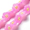 Glass Beads Strands, Hand Drawn Beads, with Enamel, Flower, Pink, 18x19.5~20x7.5~8mm, Hole: 1.4mm, about 20pcs/strand, 13.11''(33.3cm)