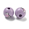 Natural Wood European Beads, Large Hole Beads, Round with Cow Pattern, Lilac, 16mm, Hole: 4mm